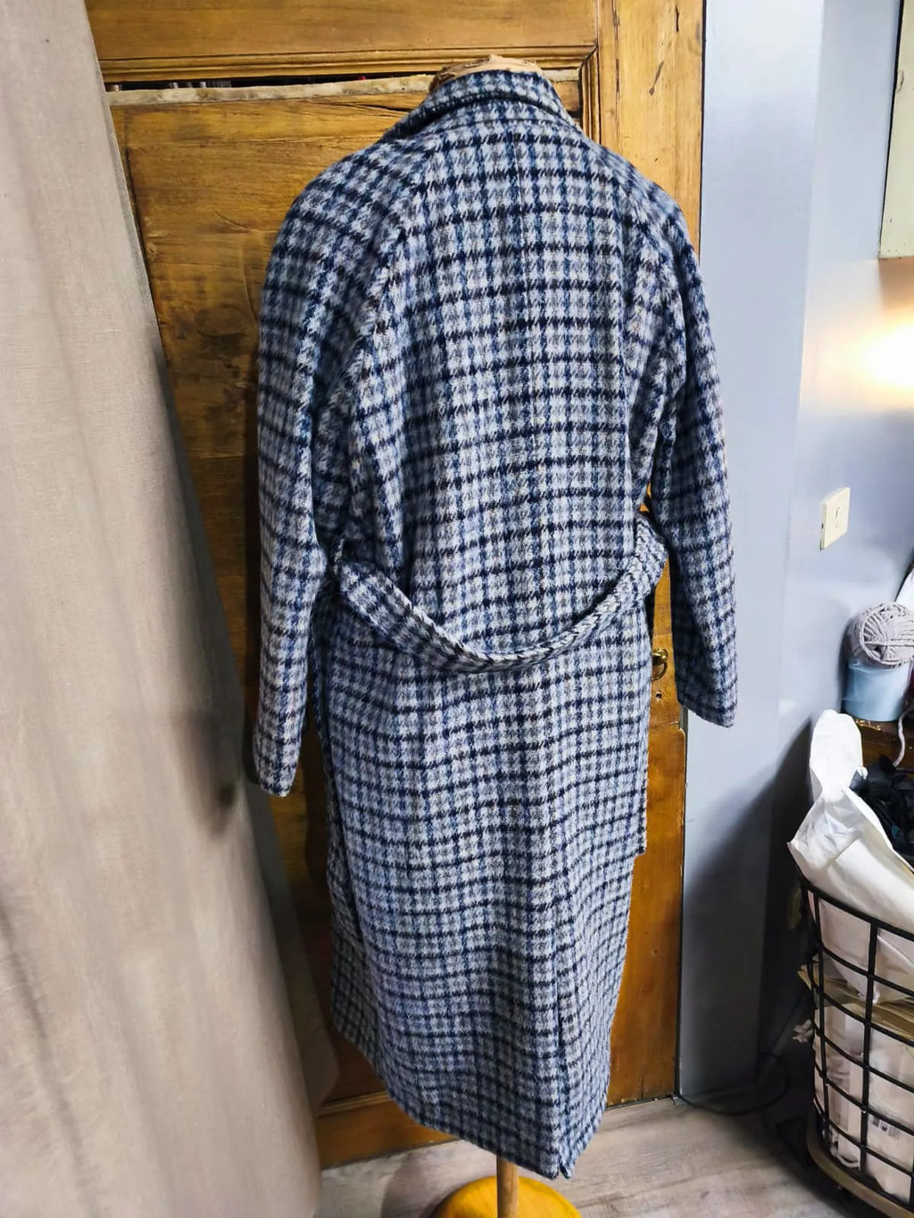 Cappotto lana, alpaca, a quadri, toni del blu