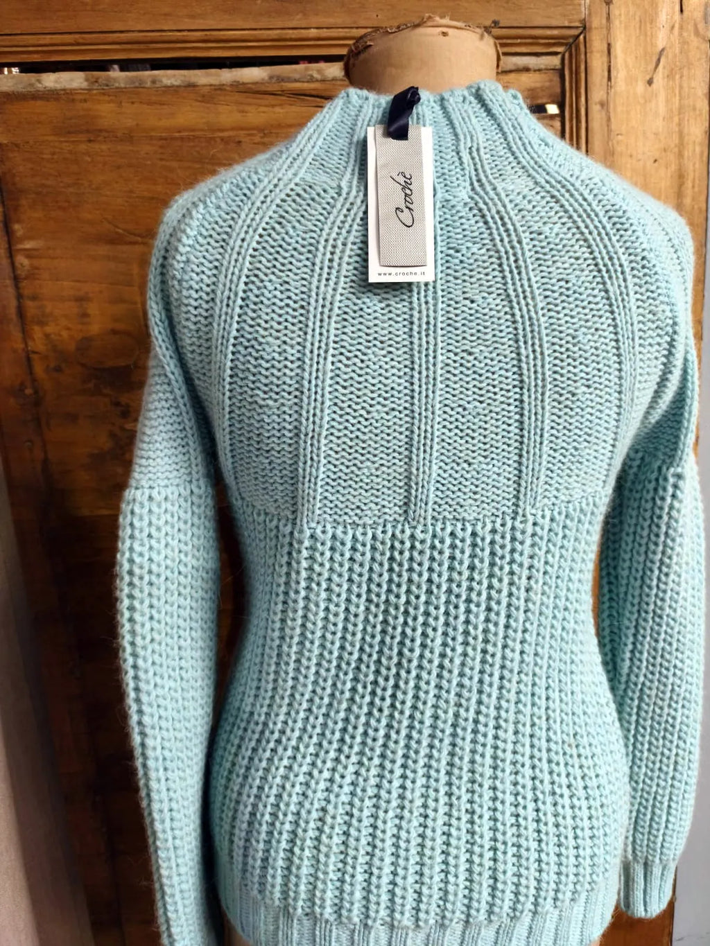 Maglia in lana, mezzo collo, avvitata, verde acqua