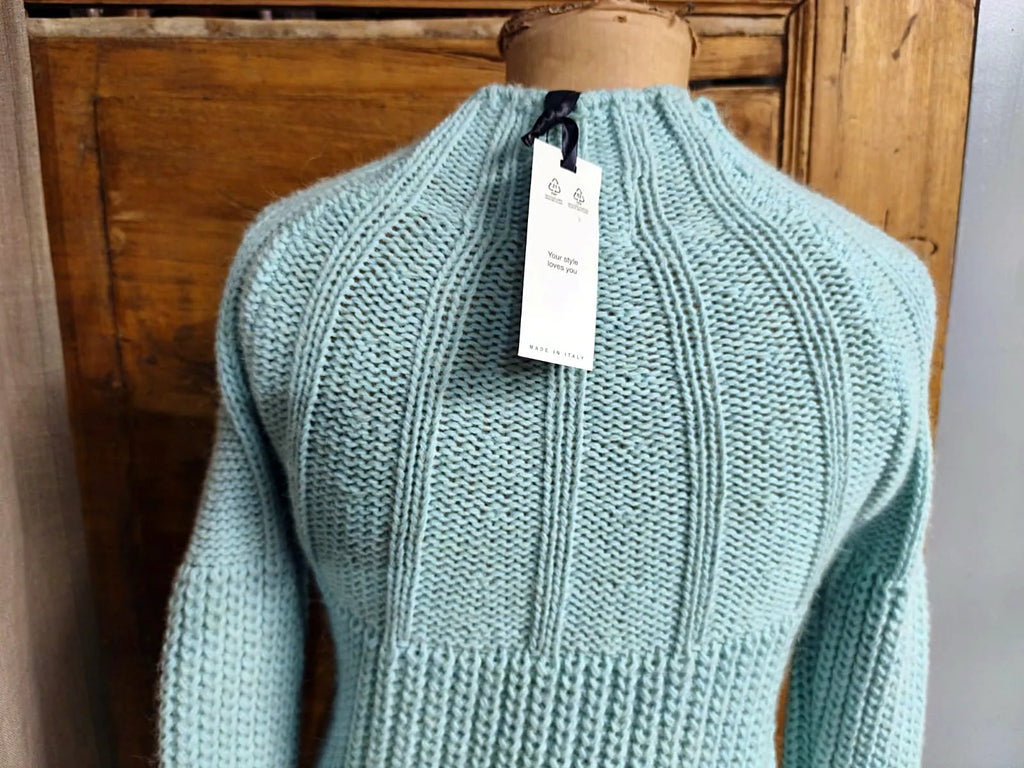 Maglia in lana, mezzo collo, avvitata, verde acqua