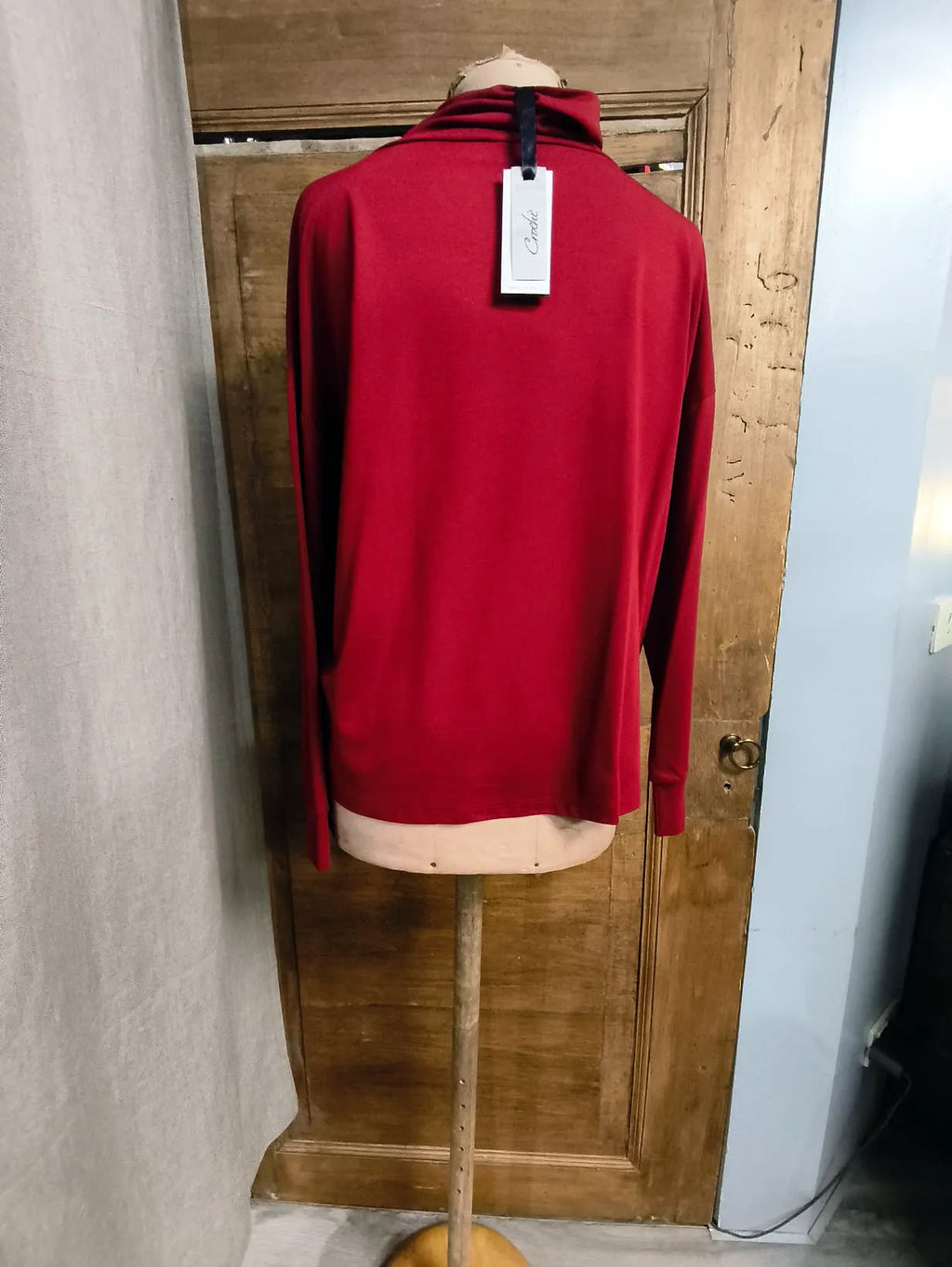 MAGLIA SOTTOGIACCA, ROSSO, IN VISCOSA, COLLO AD ANELLO