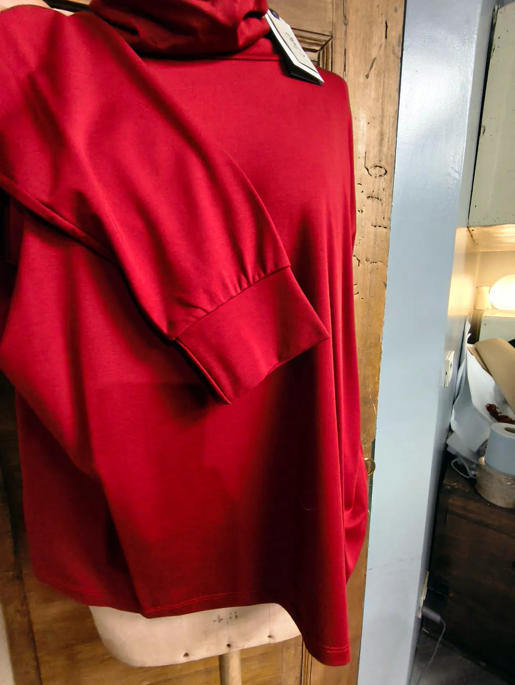 MAGLIA SOTTOGIACCA, ROSSO, IN VISCOSA, COLLO AD ANELLO