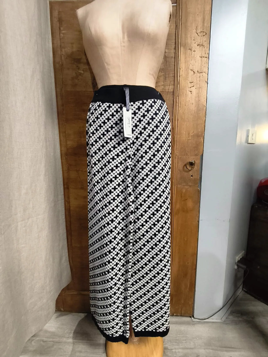 PANTALONE IN LANA, FANTASIA BIANCO NERO